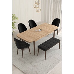 Marsilya Meşe Desen 80x132 Mdf Açılabilir Mutfak Masası Takımı 4 Sandalye, 1 Bench