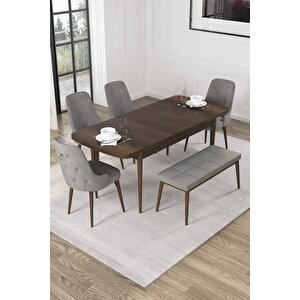 Alya Barok Desen 80x132 Mdf Açılabilir Yemek Masası Takımı 4 Sandalye, 1 Bench