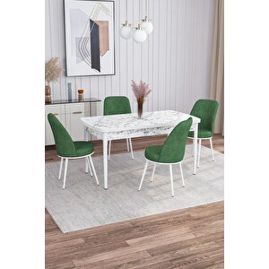 Leona Beyaz Mermer Desen 80x132 Mdf Açılabilir Yemek Masası Takımı 4 Adet Sandalye