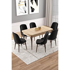 Vals Meşe Desen 80x132 Mdf Açılabilir Mutfak Masası Takımı 6 Adet Sandalye