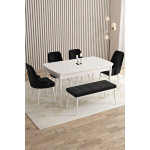 Flora Beyaz 80x132 Mdf Açılabilir Mutfak Masası Takımı 4 Sandalye, 1 Bench