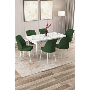 Zeta Beyaz Mermer Desen 80x132 Mdf Açılabilir Mutfak Masası Takımı 6 Adet Sandalye