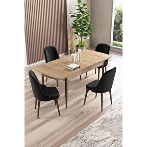 Armin Meşe Desen 80x132 Mdf Açılabilir Mutfak Masası Takımı 4 Adet Sandalye