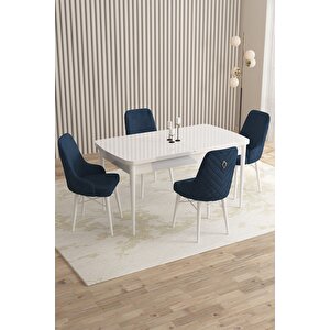 Flora Beyaz 80x132 Mdf Açılabilir Mutfak Masası Takımı 4 Adet Sandalye