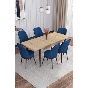 Leona Meşe Desen 80x132 Mdf Açılabilir Yemek Masası Takımı 6 Adet Sandalye