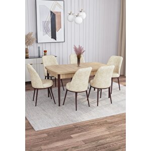 Leona Meşe Desen 80x132 Mdf Açılabilir Yemek Masası Takımı 6 Adet Sandalye