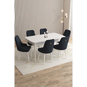 Flora Beyaz 80x132 Mdf Açılabilir Mutfak Masası Takımı 6 Adet Sandalye