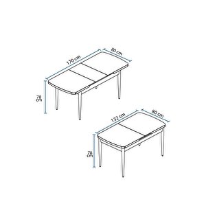 Marin Beyaz Mermer Desen 80x132 Açılabilir Mutfak Masası Takımı 4 Sandalye, 1 Bench