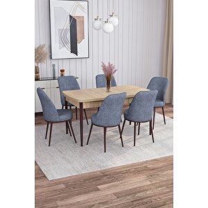 Leona Meşe Desen 80x132 Mdf Açılabilir Mutfak Masası Takımı 6 Adet Sandalye