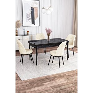 Leona Siyah Mermer Desen 80x132 Mdf Açılabilir Yemek Masası Takımı 4 Adet Sandalye