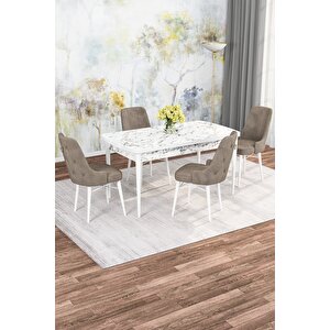 Mona 80x132 Mdf Açılabilir Beyaz Mermer Desen Mutfak Masası Takımı Takımı