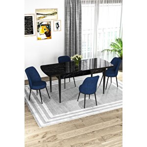 Leona Siyah Mermer Desen 80x132 Mdf Açılabilir Mutfak Masası Takımı 4 Adet Sandalye