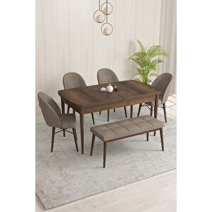 Marsilya Barok Desen 80x132 Mdf Açılabilir Mutfak Masası Takımı 4 Sandalye, 1 Bench