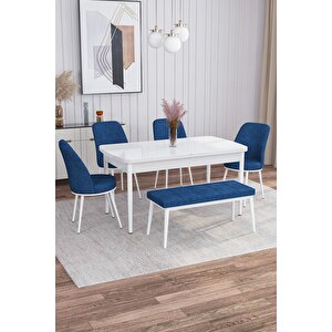 Leona Beyaz 80x132 Mdf Açılabilir Yemek Masası Takımı 4 Sandalye, 1 Bench