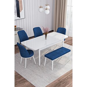 Leona Beyaz 80x132 Mdf Açılabilir Yemek Masası Takımı 4 Sandalye, 1 Bench