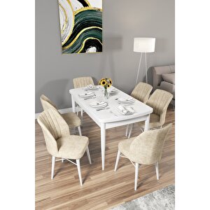 Arel Beyaz 80x132 Mdf Açılabilir Yemek Masası Takımı 6 Adet Sandalye