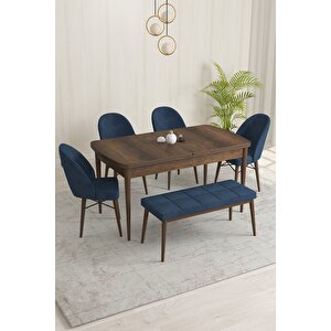 Marsilya Barok Desen 80x132 Mdf Açılabilir Mutfak Masası Takımı 4 Sandalye, 1 Bench