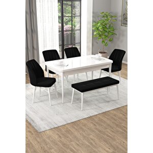 Arel Beyaz 80x132 Mdf Açılabilir Yemek Masası Takımı 4 Sandalye, 1 Bench