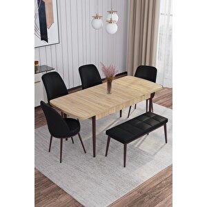 Marin Meşe Desen 80x132 Açılabilir Mutfak Masası Takımı 4 Sandalye, 1 Bench