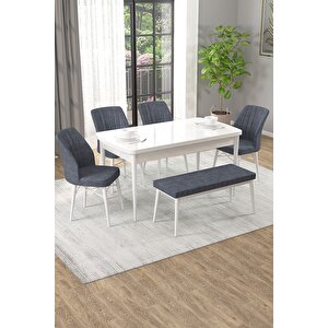 Arel Beyaz 80x132 Mdf Açılabilir Mutfak Masası Takımı 4 Sandalye, 1 Bench