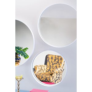 Dekoratif Antre Hol Koridor Duvar Salon Mutfak Banyo Ofis Ahu 50-60-70 3'lü Beyaz Ayna Seti