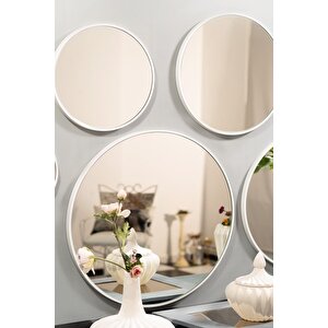 Dekoratif Antre Hol Koridor Duvar Salon Mutfak Ofis Aynası Art 70 Cm Yuvarlak  Beyaz Ayna