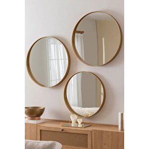 Dekoratif Antre Koridor Duvar Salon Mutfak Banyo Ofis Ahu 50-60-70 Cm 3'lü Gold Ayna Seti