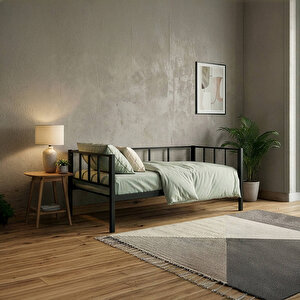 Titan Tek Kişilik Metal Karyola, Daybed, Divan, Sedir 90x190 Siyah