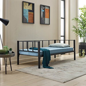 Titan Tek Kişilik Metal Karyola, Daybed, Divan, Sedir 90x190 Siyah