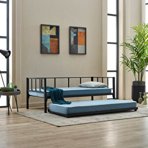 Titan Yavrulu Daybed, Yavrulu Karyola + Yatak Seti 80x190-90x190 Siyah