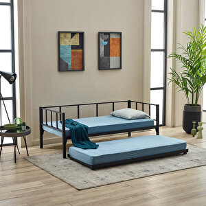 Titan Yavrulu Daybed, Yavrulu Karyola + Yatak Seti 80x190-90x190 Siyah