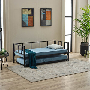 Titan Yavrulu Daybed, Yavrulu Karyola + Yatak Seti 80x190-90x190 Siyah