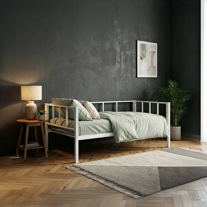 Titan Tek Kişilik Metal Karyola, Daybed, Divan, Sedir 90x190 Beyaz