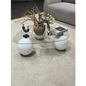 Üçgen Doğal Desenli Modern Orta Sehpa & Küre Sehpa & Top Sehpa & Cam Sehpa Beyaz 0301 Parlak Beyaz