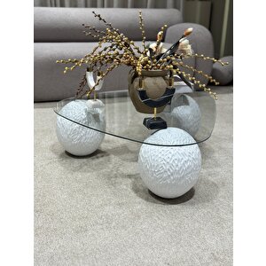 Üçgen Doğal Desenli Modern Orta Sehpa & Küre Sehpa & Top Sehpa & Cam Sehpa Beyaz 0301 Parlak Beyaz