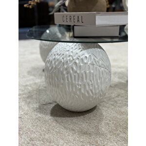 Üçgen Doğal Desenli Modern Orta Sehpa & Küre Sehpa & Top Sehpa & Cam Sehpa Beyaz 0301 Parlak Beyaz