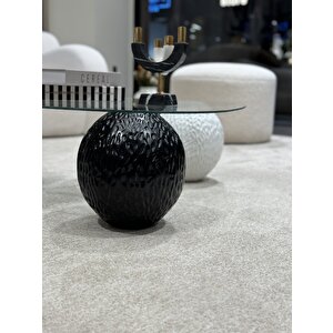 Üçgen Doğal Desenli Modern Orta Sehpa & Küre Sehpa & Top Sehpa & Cam Sehpa Siyah-beyaz