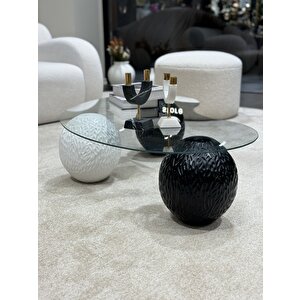 Doğal Desenli Modern Orta Sehpa & Küre Sehpa & Top Sehpa & Cam Sehpa Siyah-beyaz