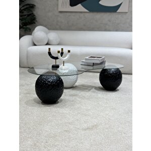 Doğal Desenli Modern Orta Sehpa & Küre Sehpa & Top Sehpa & Cam Sehpa Siyah-beyaz