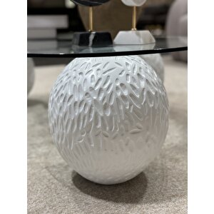 Doğal Desenli Modern Orta Sehpa & Küre Sehpa & Top Sehpa & Cam Sehpa Beyaz Açık Beyaz