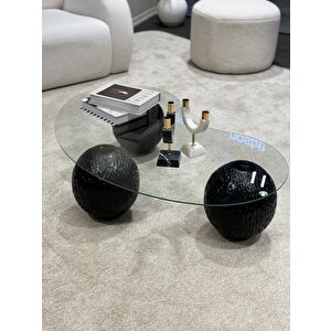 Doğal Desenli Modern Orta Sehpa & Küre Sehpa & Top Sehpa & Cam Sehpa Siyah 120x70 cm