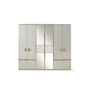 Beli̇ze Gardirop-mdf-kum Beji̇-260x60x230cm-6 Kapak-aynali Kapak-ücretsi̇z Nakli̇ye Ve Montaj