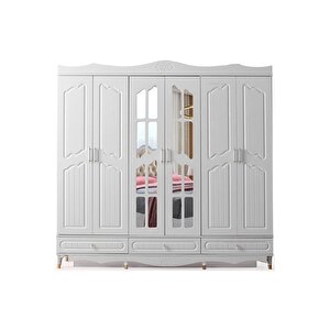 Riga Gardırop-mdf-beyaz-240x60x220cm-6 Kapak-aynalı Kapak-ücretsiz Nakliye Ve Montaj