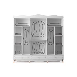 Riga Gardırop-mdf-beyaz-240x60x220cm-6 Kapak-aynalı Kapak-ücretsiz Nakliye Ve Montaj