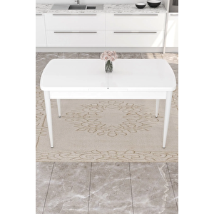 Mona Serisi, Beyaz 80x132 Açılabilir Mdf Yemek Masası Takımı 6 Adet Sandalye Lacivert