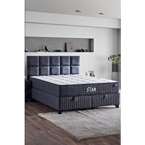 Star Yatak Seti 160x200 Cm Çift Kişilik Yaylı Sert Ortopedik Yatak Antrasit Lüks Baza Başlık Takımı 160x200 cm