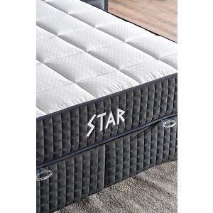 Star Yatak Seti 160x200 Cm Çift Kişilik Yaylı Sert Ortopedik Yatak Antrasit Lüks Baza Başlık Takımı 160x200 cm