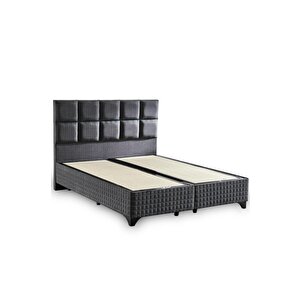 Star Yatak Seti 150x200 Cm Çift Kişilik Yaylı Sert Ortopedik Yatak Antrasit Lüks Baza Başlık Takımı