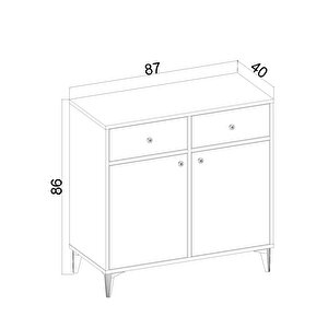 Bolvadin 2 Kapaklı 2 Çekmeceli Şifonyer, Beyaz 87x86x40 Cm