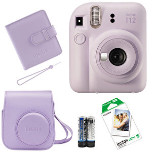 İnstax Mini 12 Fotoğraf Makinesi+askı+pil+çanta+10’lu Film+albüm (lila)